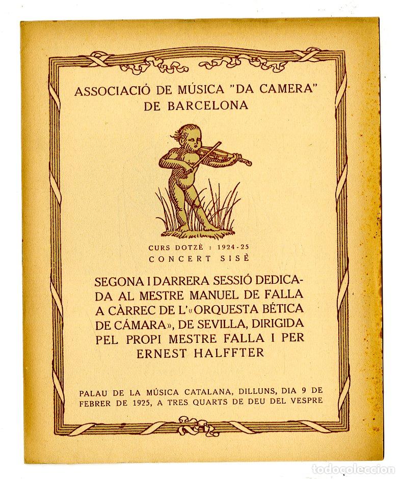 Music Catalogs: Programa de M&uacute;sica da Camera / Manuel de Falla , Ernest Halffter 1925 - Palau de la M&uacute;sica Catalana