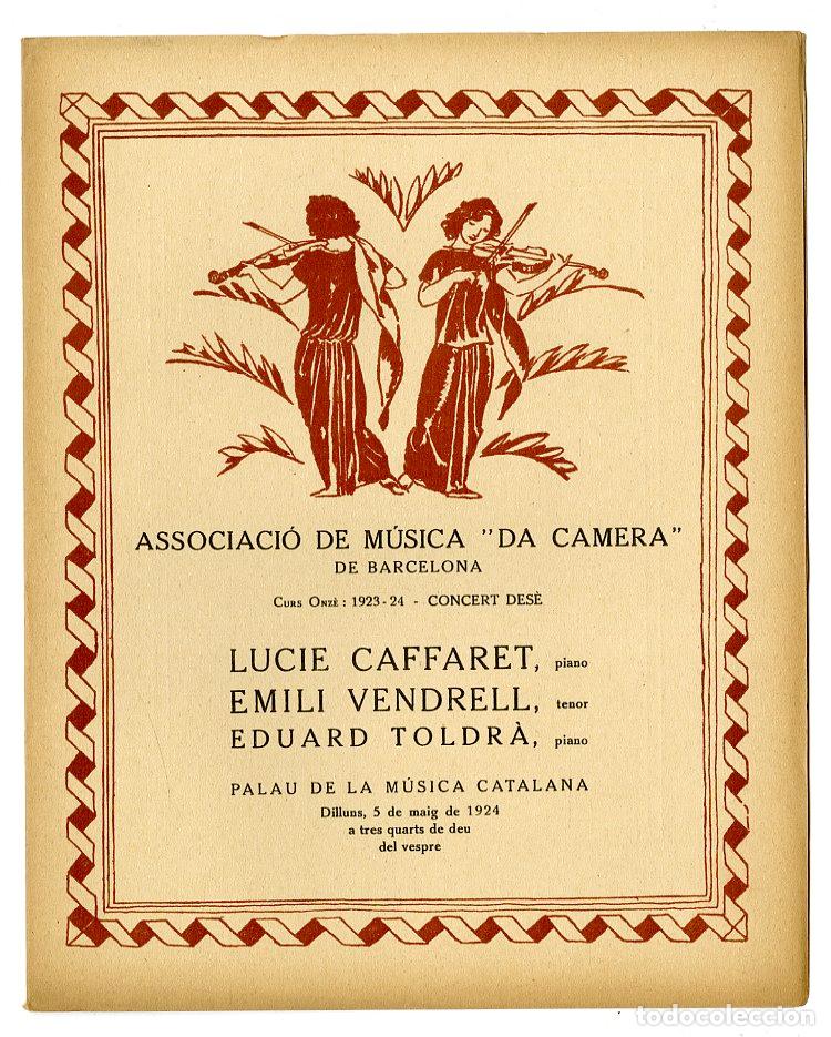 Music Catalogs: Programa de M&uacute;sica da Camera / Lucie Caffaret, Emili Vendrell, Eduard Toldr&agrave; 1924 - Palau de la M&uacute;si