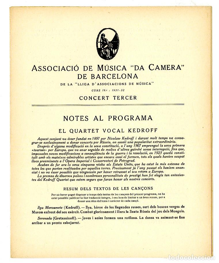 Music Catalogs: Programa de M&uacute;sica da Camera / Quartet Vocal Kedroff 1932 - Palau de la M&uacute;sica Catalana