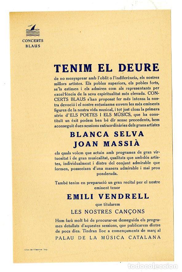 Music Catalogs: Programa de M&uacute;sica Concert Blaus - Blanca Selva, Joan Massi&agrave; - Palau de la M&uacute;sica Catalana