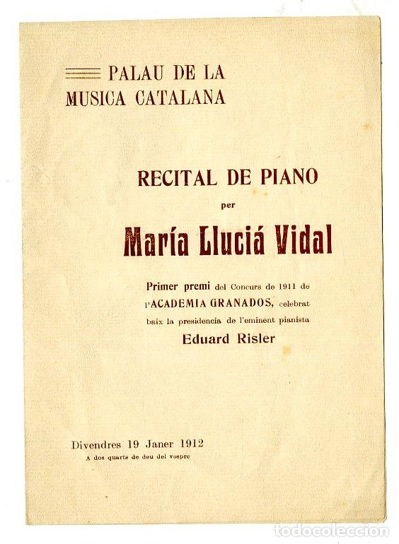 Music Catalogs: Programa de M&uacute;sica / Piano Mar&iacute;a Lluci&agrave; Vidal / Eduard Risler 1912 - Palau de la M&uacute;sica Catalana