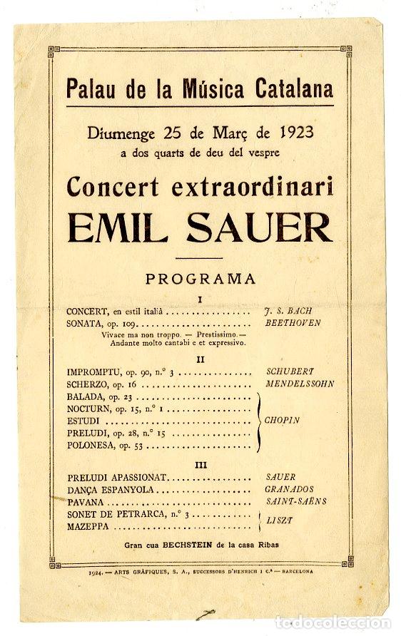 Music Catalogs: Programa de M&uacute;sica / Emil Sauer 1923 - Palau de la M&uacute;sica Catalana