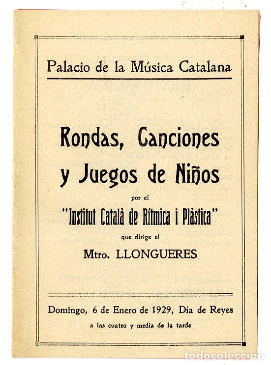 Musikkataloge: Programa de M&uacute;sica / Mtro Llongueres / Rondas, Canciones y Juegos de Ni&ntilde;os 1929 - Palau de la M&uacute;sica