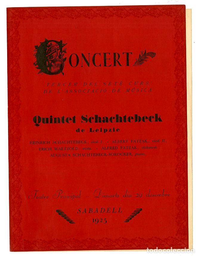 Cat&aacute;logos de M&uacute;sica: Programa de M&uacute;sica / Quintet Schachtebeck de Leipzic / Sabadell 1925 - Teatre Principal Sabadell