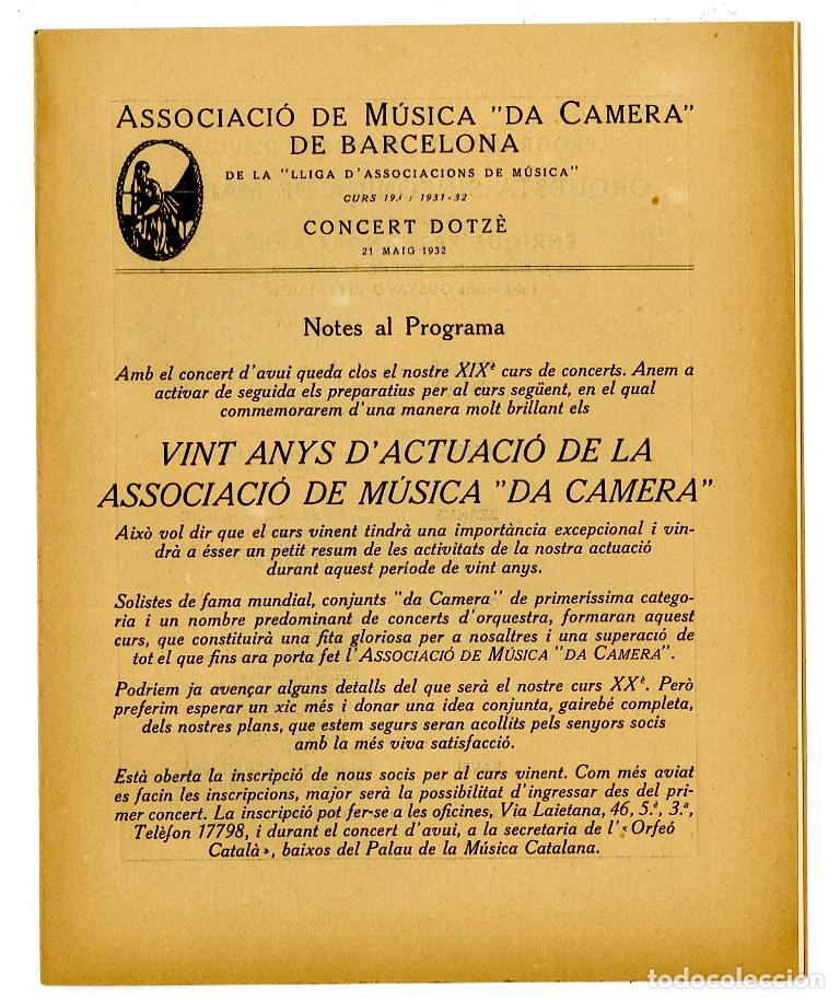 Cat&aacute;logos de M&uacute;sica: Programa de M&uacute;sica da Camera / Orquesta Sonf&oacute;nica de Madrid Enrique Fern&aacute;ndez 1932 - Palau de la M&uacute;s
