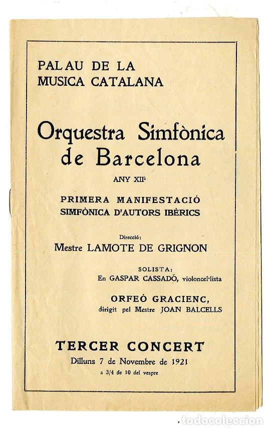 Cat&aacute;logos de M&uacute;sica: Programa de M&uacute;sica / Mtre Lamote de Grignon 1921 - Palau de la M&uacute;sica Catalana