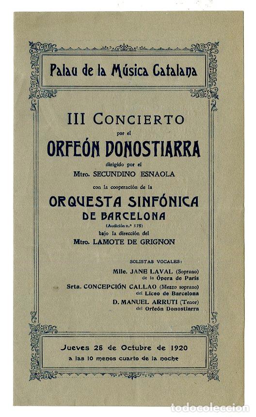 Cat&aacute;logos de M&uacute;sica: Programa de M&uacute;sica / III Orfe&oacute;n Donostiarra Secundino Esnaola, Manuel Arruti 1920 - Palau de la M&uacute;si