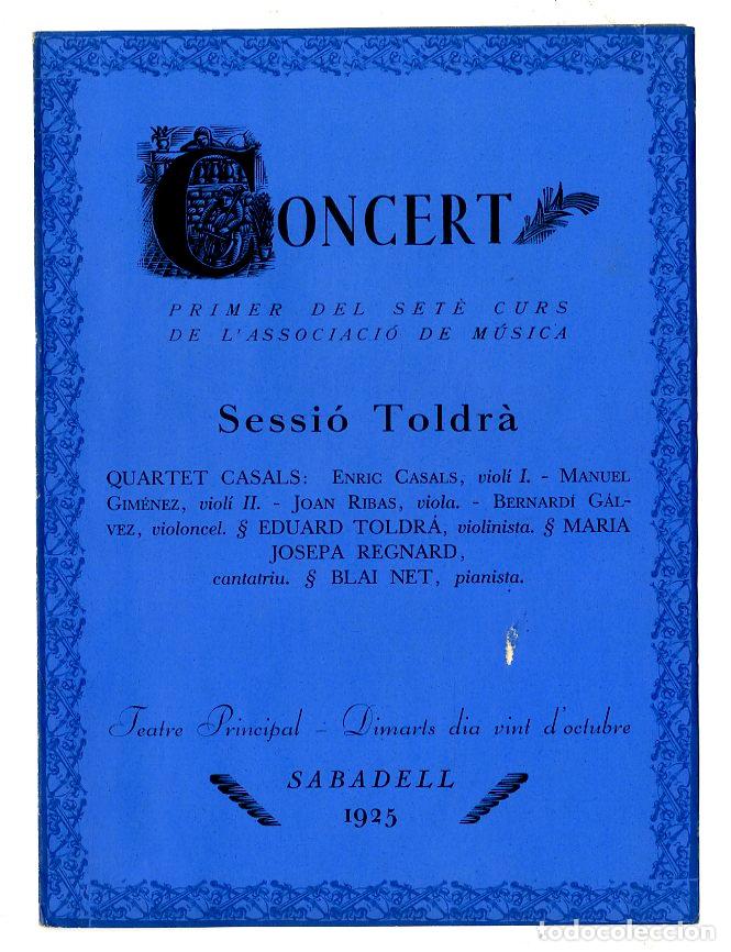 Cat&aacute;logos de M&uacute;sica: Programa de M&uacute;sica / Sessi&oacute; Toldr&agrave; / Sabadell 1925 - Palau de la M&uacute;sica Catalana
