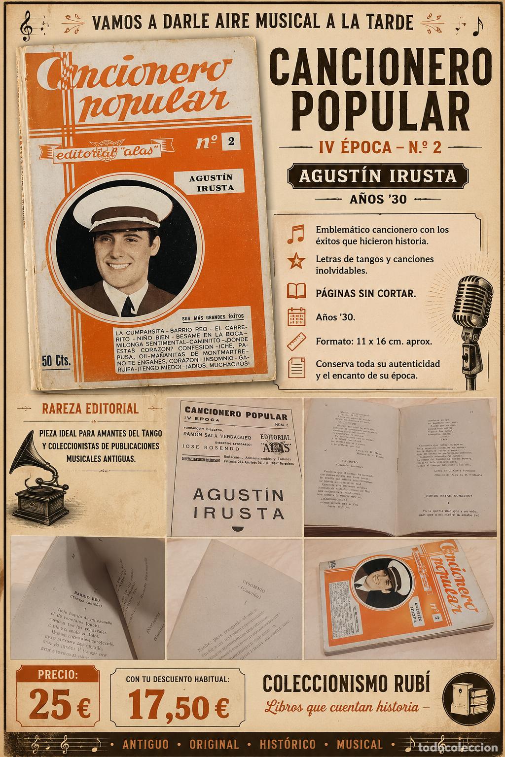 Cat&aacute;logos de M&uacute;sica: CANCIONERO POPULAR IV &Eacute;POCA N.&ordm; 2 - AGUST&Iacute;N IRUSTA - A&Ntilde;OS 30 - P&Aacute;GINAS SIN CORTAR