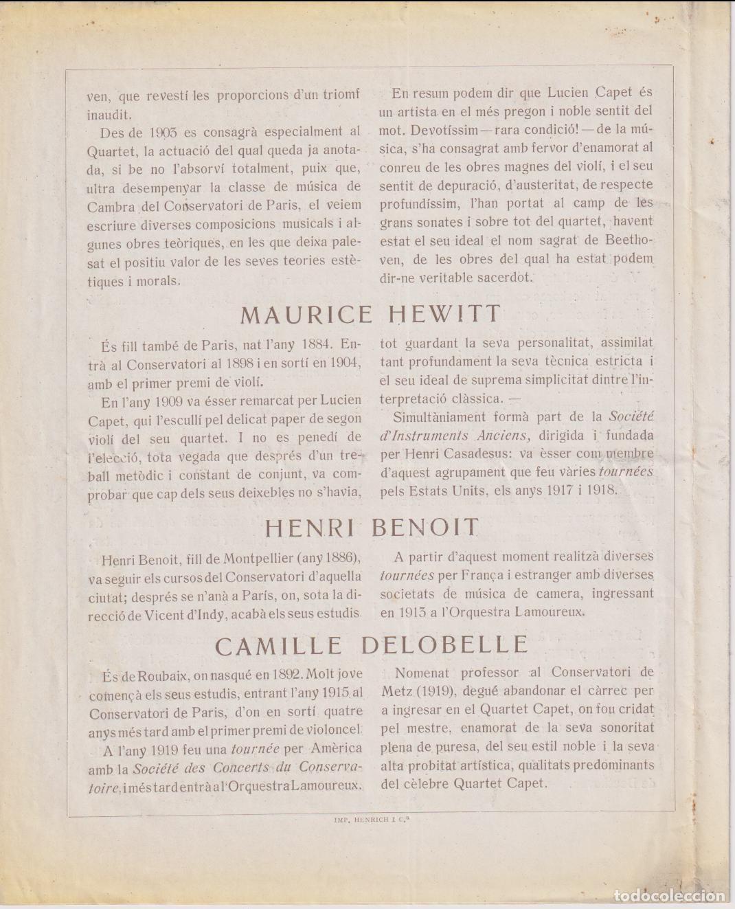 Cat&aacute;logos de m&uacute;sica: D&Iacute;PTIC PRESENTACI&Oacute; DEL QUARTET CAPET DE PARIS &ndash; (22,5X18) - Foto 2