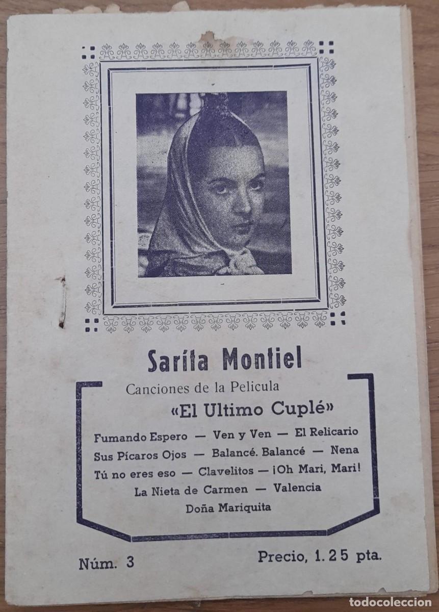 Cat&aacute;logos de M&uacute;sica: CANCIONERO DE SARITA MONTIEL DE EL &Uacute;LTIMO CUPL&Eacute;, N&ordm; 3, NO FIGURA A&Ntilde;O