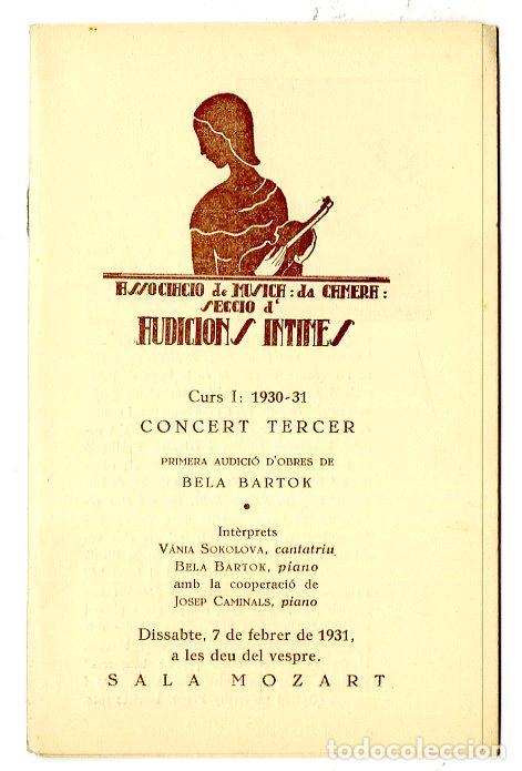 Cataloghi di Musica: Programa de M&uacute;sica / Bela Bartok secci&oacute; de Funcions Intimes 1931 - Palau de la M&uacute;sica Catalana