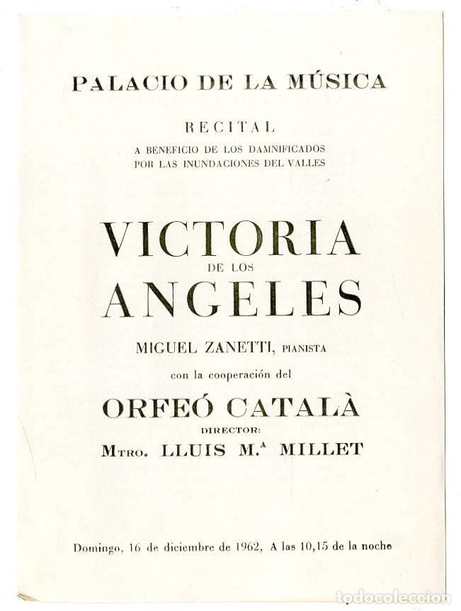 Cataloghi di Musica: Programa de M&uacute;sica / Victoria de los Angeles / Miguel Zanetti, lluis Millet 1962 - Palau de la M&uacute;sic