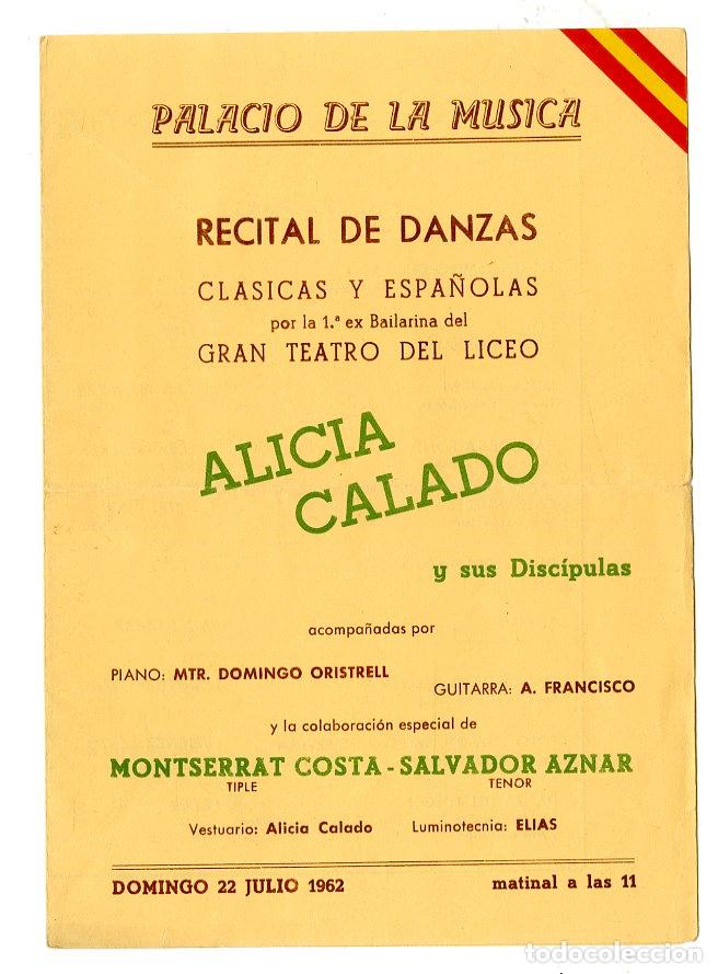 Cataloghi di Musica: Programa de M&uacute;sica / Alicia Calado, Montserrat Costa 1962 - Palau de la M&uacute;sica Catalana