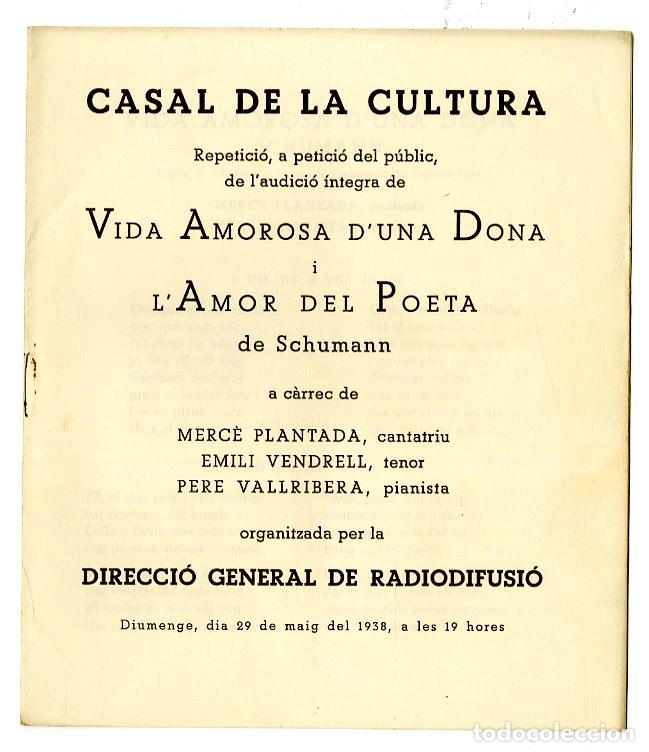 Cataloghi di Musica: Programa de M&uacute;sica / Schumann / Emili Vendrell, Nerc&eacute; Plantada 1938 - Palau de la M&uacute;sica Catalana