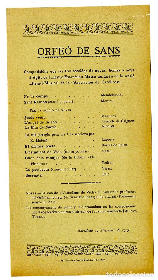 Cataloghi di Musica: Programa de M&uacute;sica / Estanislau Mateu, Asociaci&oacute;n de Cat&oacute;licos 1903 - Orfe&oacute; de Sans