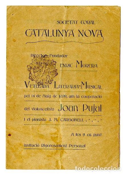 Cataloghi di Musica: Programa de M&uacute;sica / Enric Morera / Joan Pujal 1899 - Societat Coral Catalunya Nova