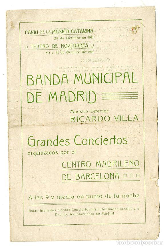 Cataloghi di Musica: Programa de M&uacute;sica / Banda Municipal de Madrid Ricardo Villa 1911 - Palau de la M&uacute;sica Catalana