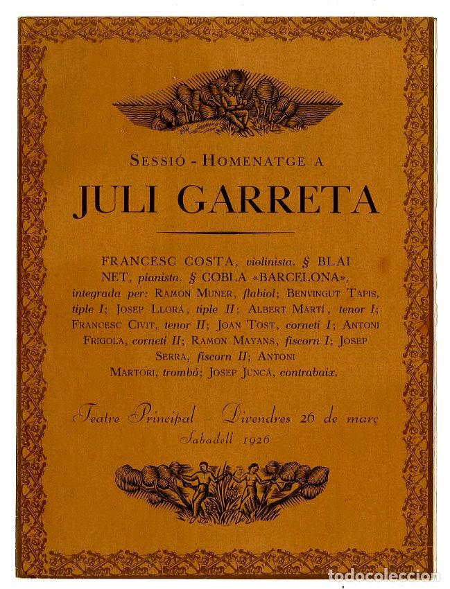 Cataloghi di Musica: Programa de M&uacute;sica / Homenatge a Juli Garreta , Francesc Costa 1926 - Orfe&oacute; de Sabadell