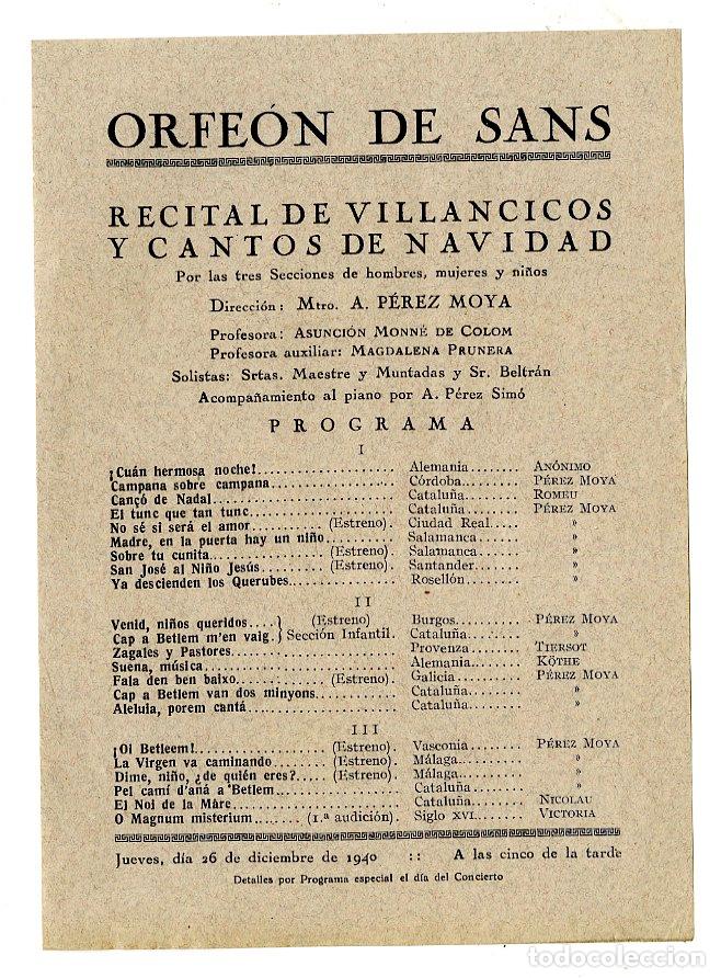 Cataloghi di Musica: Programa de M&uacute;sica / Mtro A P&eacute;rez Moya 1940 - Orfe&oacute; de Sans