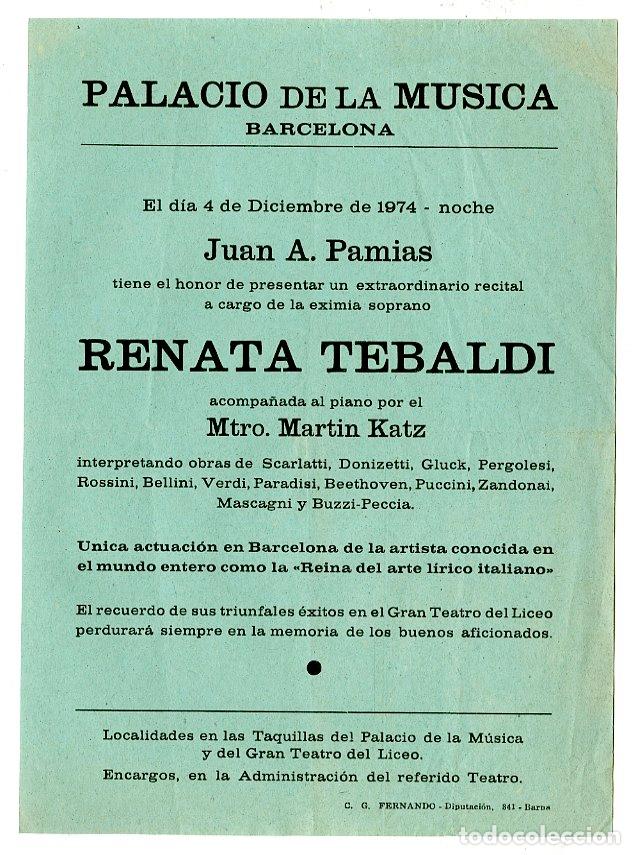 Cataloghi di Musica: Programa de M&uacute;sica / Juan A Pamias, Renata Tebaldo 1973 - Palau de la M&uacute;sica Catalana