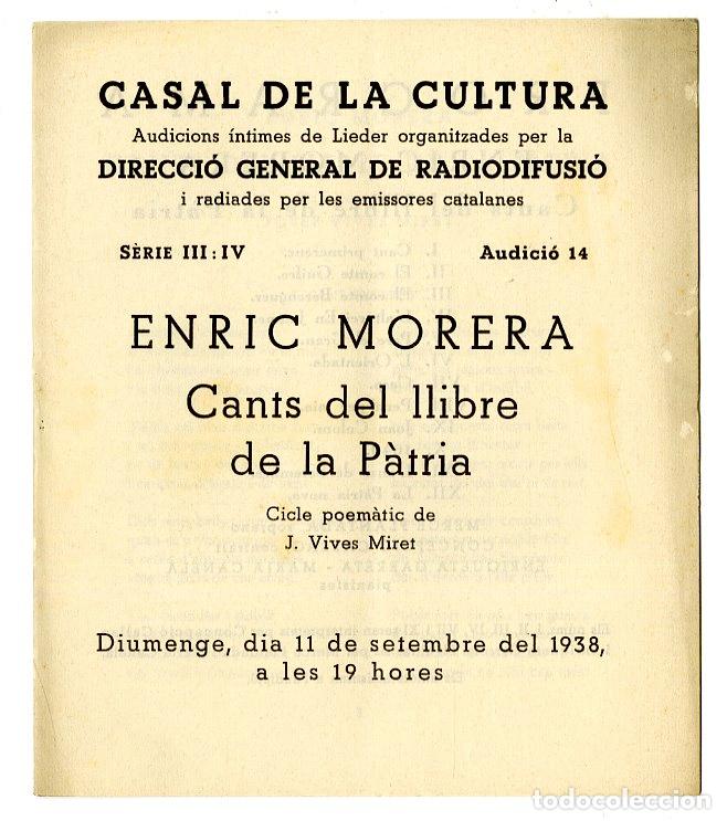 Cataloghi di Musica: Programa de M&uacute;sica / Enric Morera, Josep Vives Miret 1938 - Palau de la M&uacute;sica Catalana