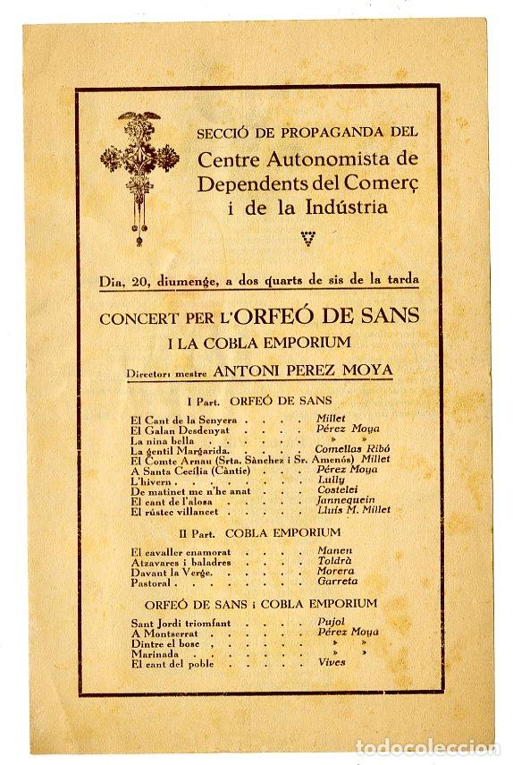 Cataloghi di Musica: Programa de M&uacute;sica / Antoni P&eacute;rez Moya , Llu&iacute;s Millet - Centre Autonomista de Dependents