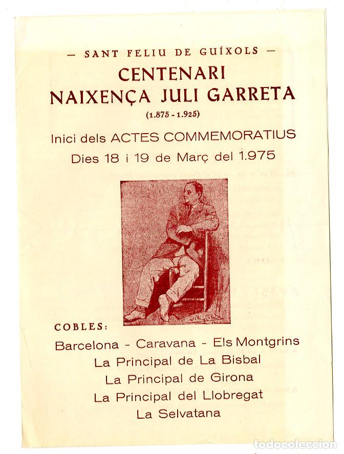 Cataloghi di Musica: Programa de M&uacute;sica / Centenari Naixen&ccedil;a Juli Garreta 1875 - 1925, Actes 1975 - Sant Feliu de Guixols
