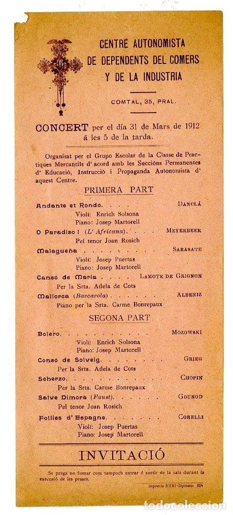 Cataloghi di Musica: Programa de M&uacute;sica / Dancl&aacute;, Meyerbeer, Mozowski / 1912 - Centre Autonomista de Dependents