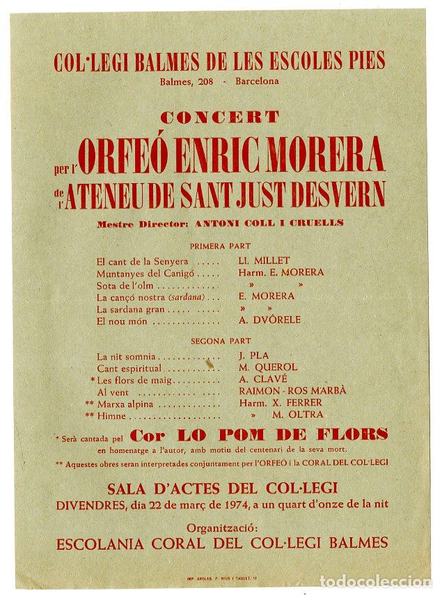 Cataloghi di Musica: Programa de M&uacute;sica / Orfe&oacute; Enric Morera, Llu&iacute;s Millet 1974 - Escoles Pies