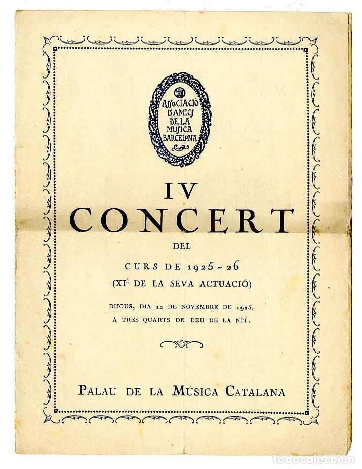 Cat&aacute;logos de M&uacute;sica: Programa de M&uacute;sica / IV Concert 1925/26 Vera Janacopulos - Palau de la M&uacute;sica Catalana