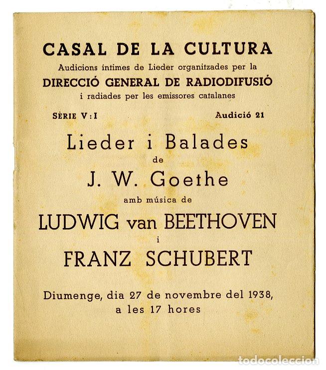Cat&aacute;logos de M&uacute;sica: Programa de M&uacute;sica / JW Goethe, Ludwing Van Beethoven, Franz Schubert - Palau de la M&uacute;sica Catalana