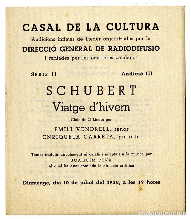 Cat&aacute;logos de M&uacute;sica: Programa de M&uacute;sica / Schubert / Emili Vendrell, Enriqueta Garreta 1938 - Palau de la M&uacute;sica Catalana
