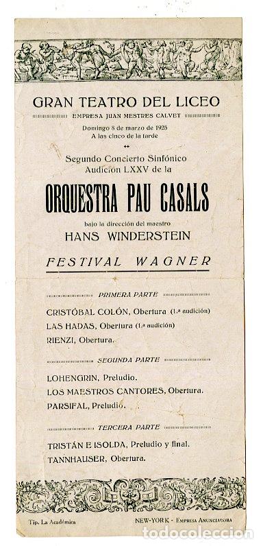 Cat&aacute;logos de M&uacute;sica: Programa de M&uacute;sica / Orquestra Pau Casals / Hans Winderstein 1925 - Palau de la M&uacute;sica Catalana
