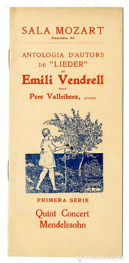 Cat&aacute;logos de M&uacute;sica: Programa de M&uacute;sica / Emili Vendrell - Pere Vallribera 1921 - Sala Mozart