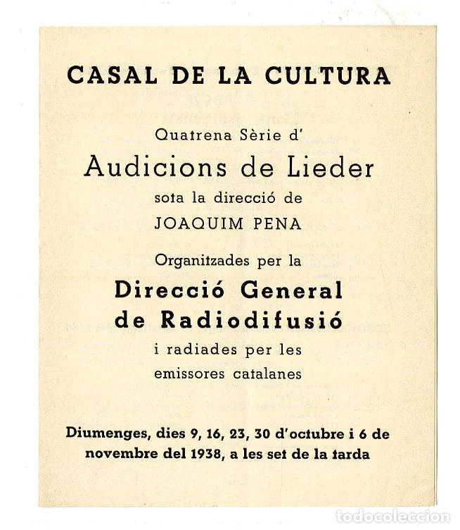 Cat&aacute;logos de M&uacute;sica: Programa de M&uacute;sica / Lieder, Joaquim Pena 1938 - Palau de la M&uacute;sica Catalana