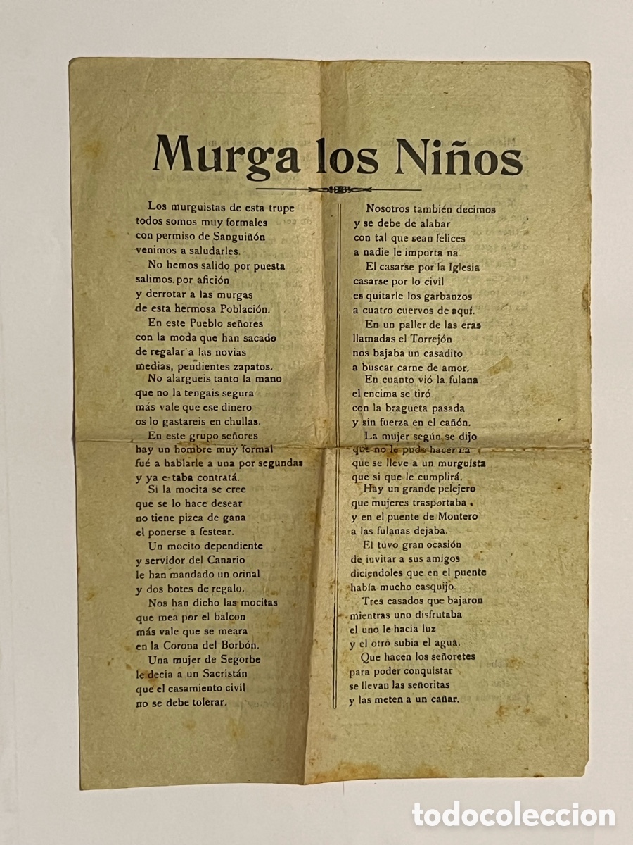 Cat&aacute;logos de M&uacute;sica: MURGA LOS NI&Ntilde;OS (Carnaval) Hojilla Musical popular a&ntilde;os treinta&hellip;