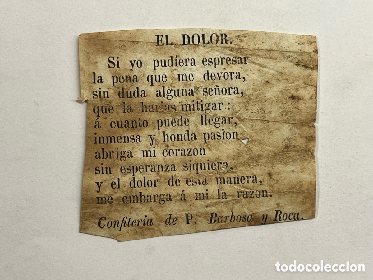 Cat&aacute;logos de m&uacute;sica: EL DOLOR. Coplilla Musical. Publicidad Confiter&iacute;a de P. Barbosa y Roca, Valencia (fin Siglo XIX)