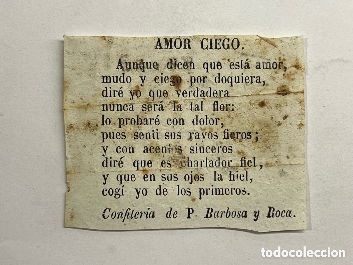 Cat&aacute;logos de m&uacute;sica: AMOR CIEGO. Coplilla Musical. Publicidad Confiter&iacute;a de P. Barbosa y Roca, Valencia (fin Siglo XIX)