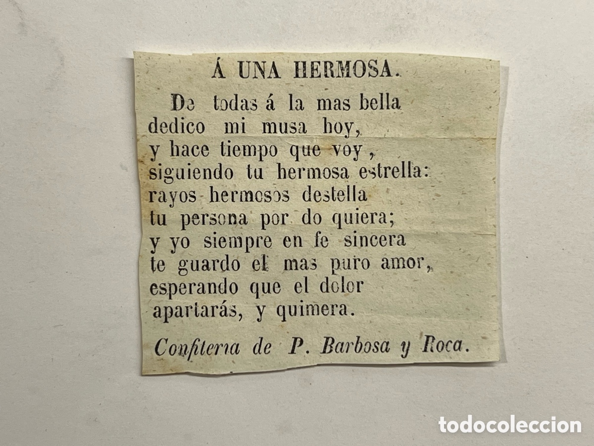 Cat&aacute;logos de m&uacute;sica: A UNA HERMOSA. Coplilla Musical. Publicidad Confiter&iacute;a de P. Barbosa y Roca,Valencia (fin Siglo XIX)
