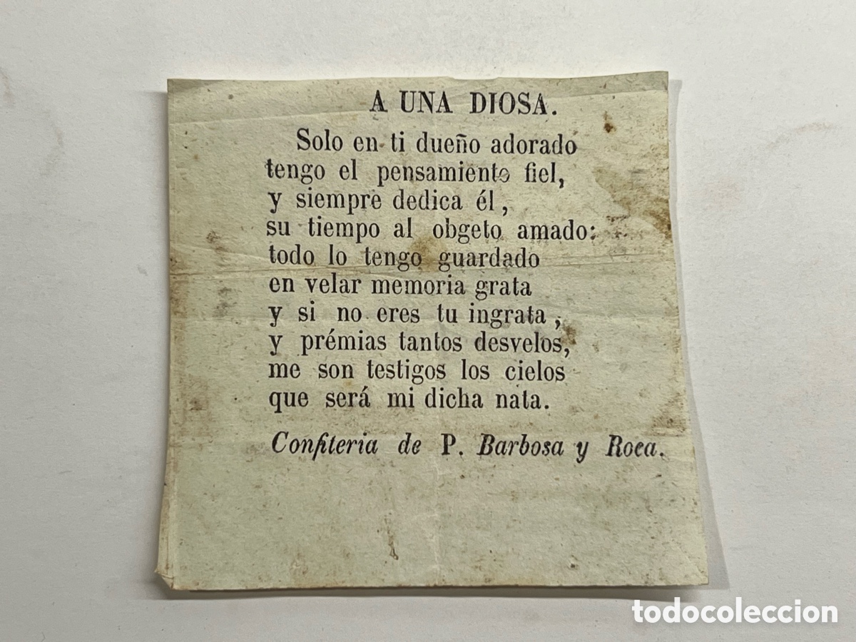 Cat&aacute;logos de m&uacute;sica: A UNA DIOSA. Coplilla Musical. Publicidad Confiter&iacute;a de P. Barbosa y Roca,Valencia (fin Siglo XIX)