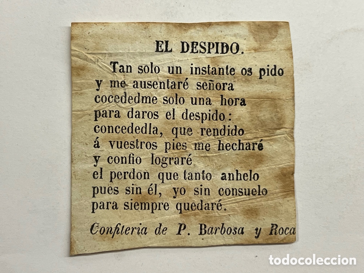 Cat&aacute;logos de m&uacute;sica: EL DESPIDO. Coplilla Musical. Publicidad Confiter&iacute;a de P. Barbosa y Roca,Valencia (fin Siglo XIX)