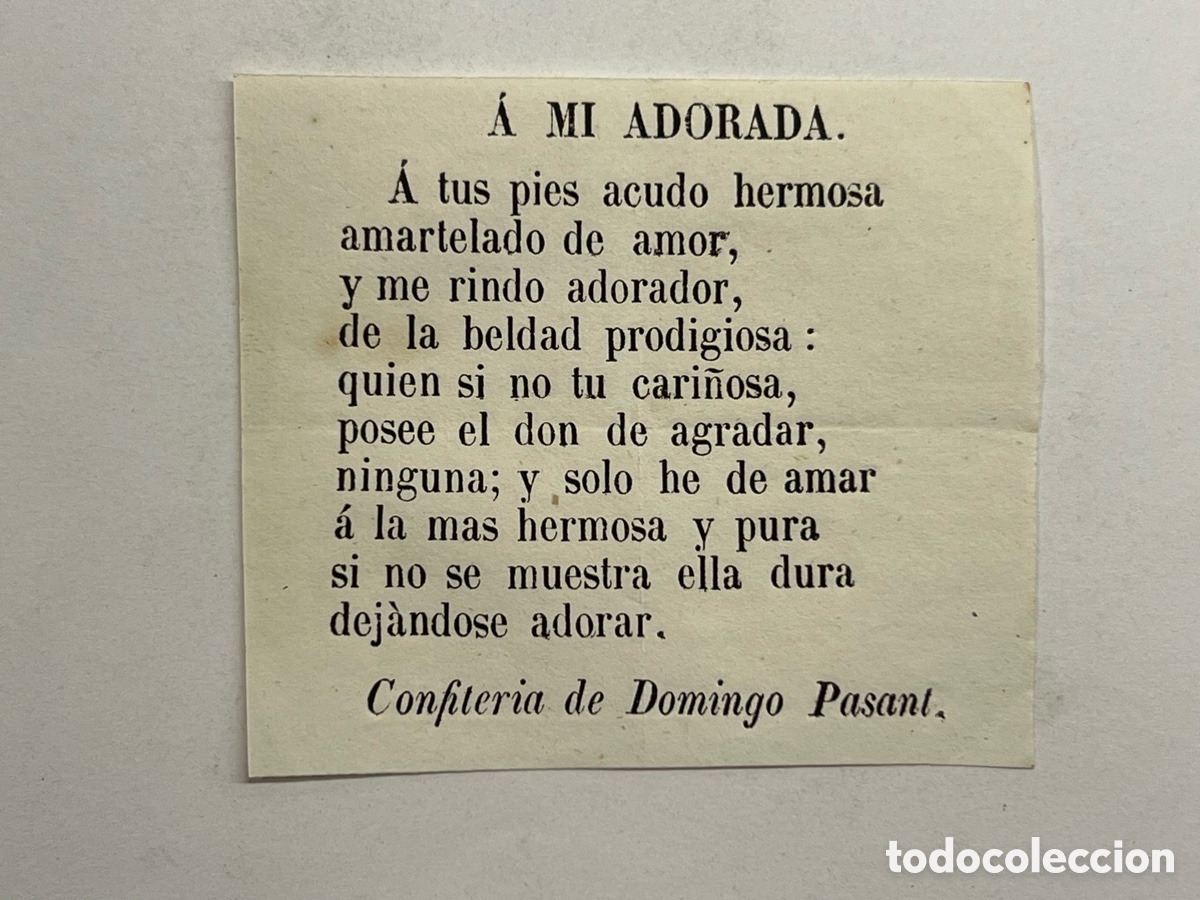 Cat&aacute;logos de m&uacute;sica: A MI ADORADA . Coplilla Musical. Publicidad Confiter&iacute;a de Domingo Pasant, Valencia (fin Siglo XIX)