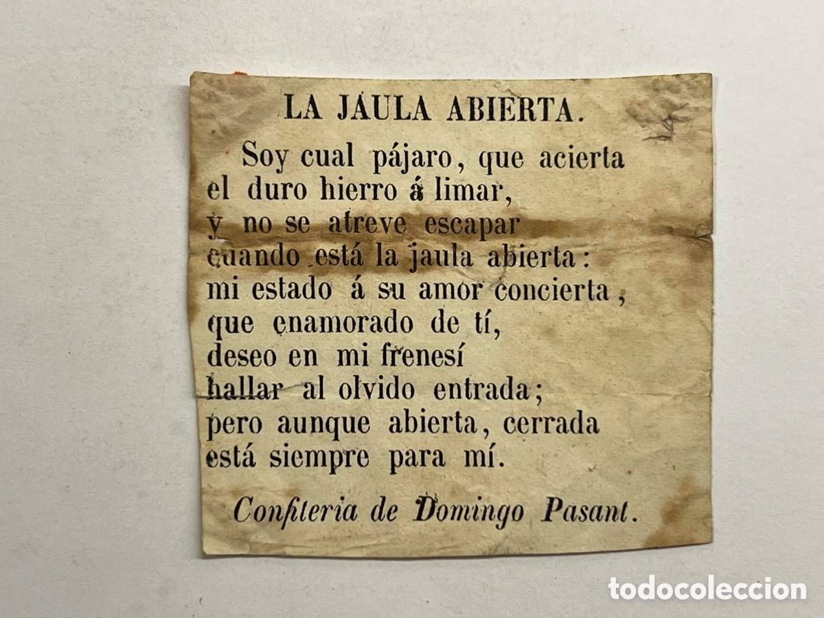Cat&aacute;logos de m&uacute;sica: LA JAULA ABIERTA Coplilla Musical. Publicidad Confiter&iacute;a de Domingo Pasant, Valencia (fin Siglo XIX)