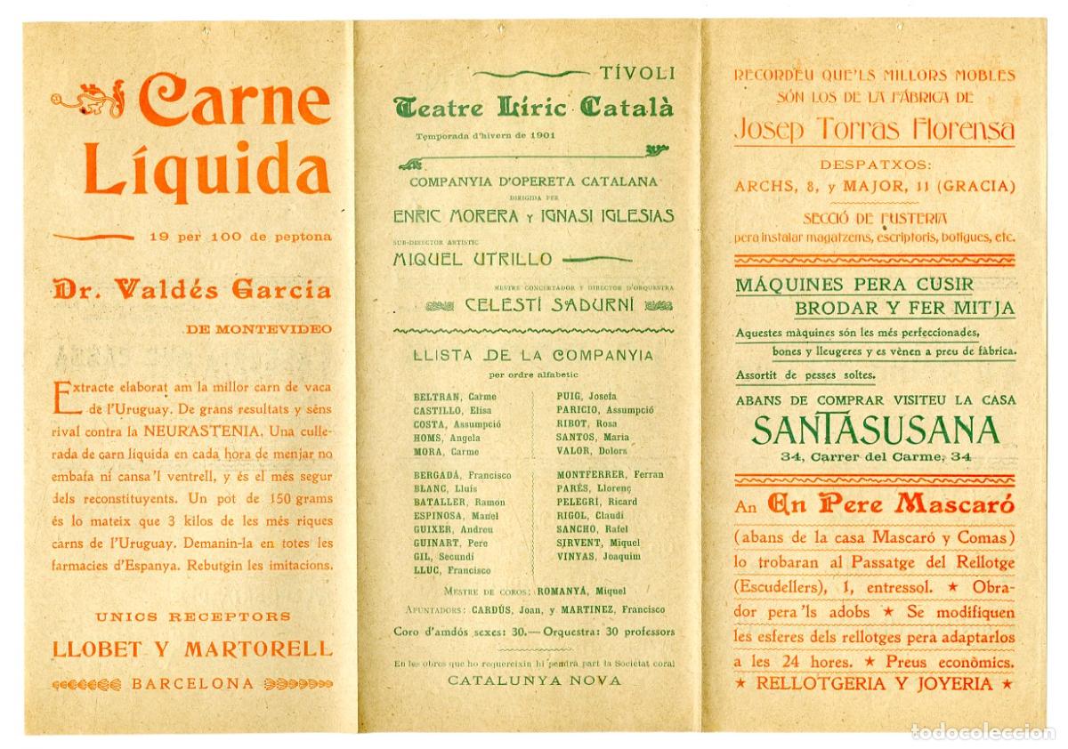 Cat&aacute;logos de m&uacute;sica: Programa de M&uacute;sica Steinway y Ronisch, T&iacute;voli 1901 - Teatre T&iacute;voli