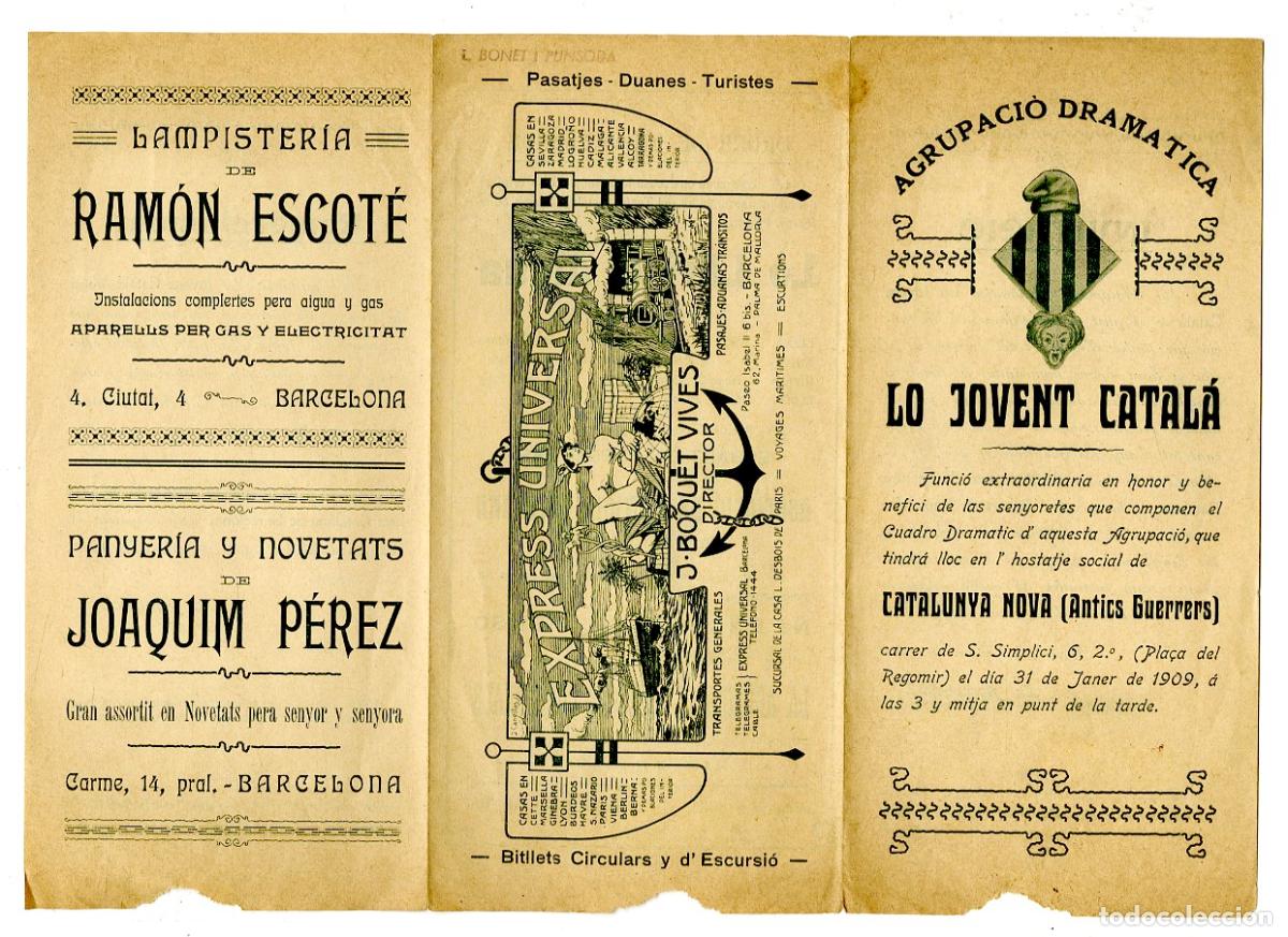Cat&aacute;logos de m&uacute;sica: Programa de M&uacute;sica / Lo Juevnetud Catal&agrave;, Encarnaci&oacute; Mons&oacute; 1909 - Agrupaci&oacute; Dramamtica