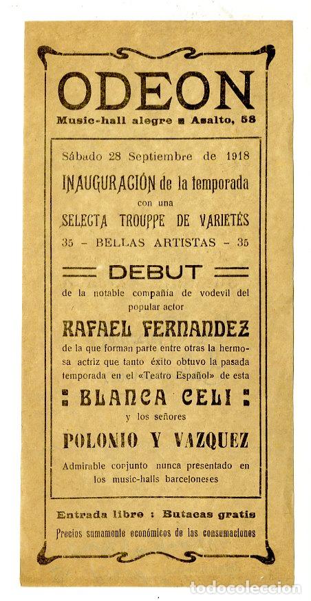 Cat&aacute;logos de m&uacute;sica: Programa de M&uacute;sica / Rafael Fernandez, Blanca Celi 1918 - Odeon