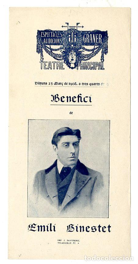 Cat&aacute;logos de m&uacute;sica: Programa de M&uacute;sica / Benefici de Emili Binestet 1908 - Teatre Principal