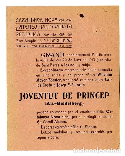 Cat&aacute;logos de m&uacute;sica: Programa de M&uacute;sica / Joventud de Princep Alt Heidelberg 1913 - Catalunya Nova