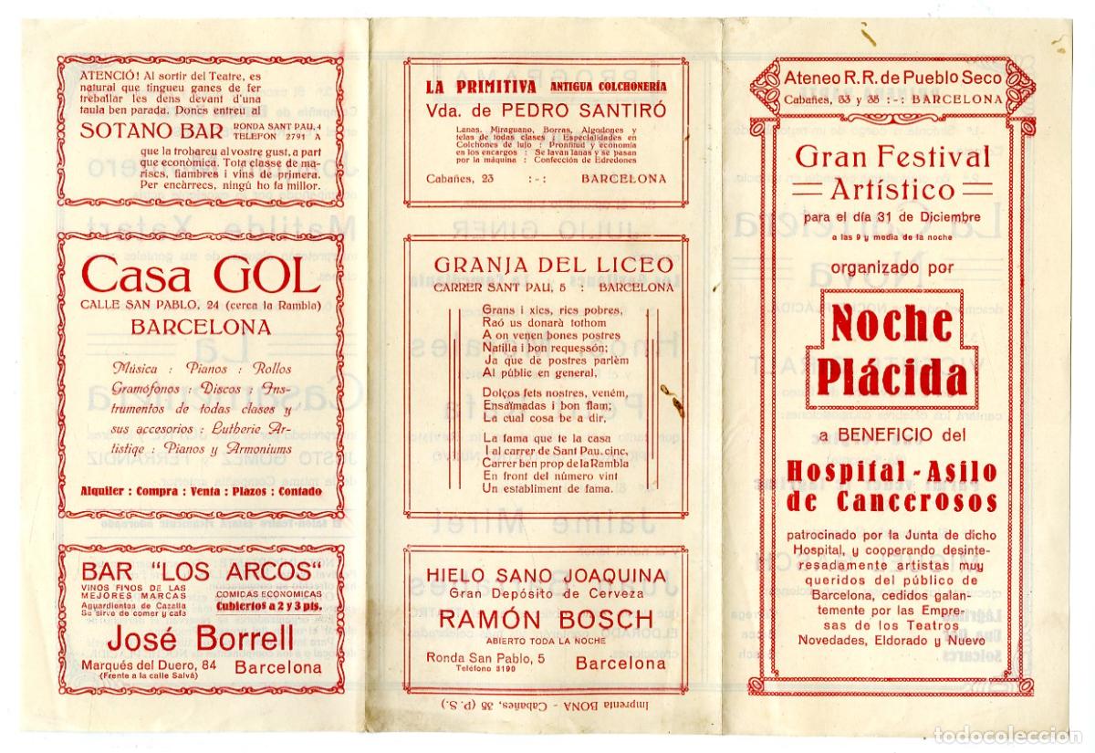 Cat&aacute;logos de m&uacute;sica: Programa de M&uacute;sica / Beneficio Hospital Asilo de Cancerosos - Ateneo Pueblo Seco